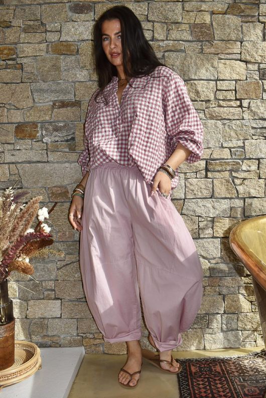 Nonni Gingham Nero Blouse Indian Pink